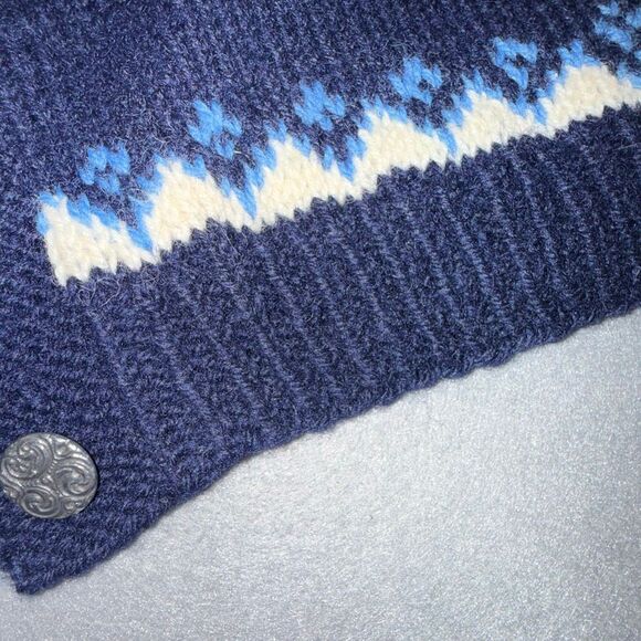 Vintage Norwegian Hand Knit Wool Cardigan Fair Isle Nordic Blue Button Front Wom - Picture 10 of 11